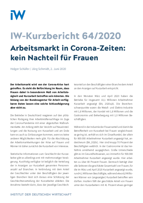 Arbeitsmarkt in Corona-Zeiten: Kein Nachteil für Frauen