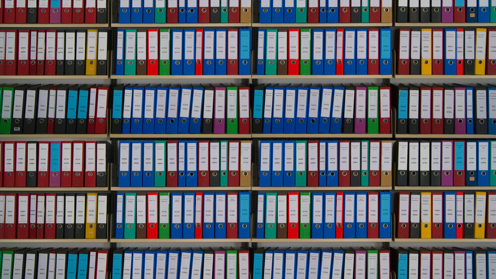 shelf with many files in an office