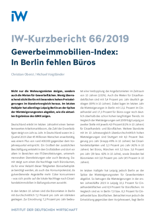 Gewerbeimmobilien-Index: In Berlin fehlen Büros