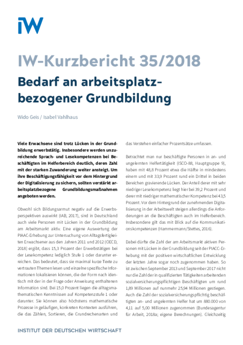 Bedarf an arbeitsplatzbezogener Grundbildung