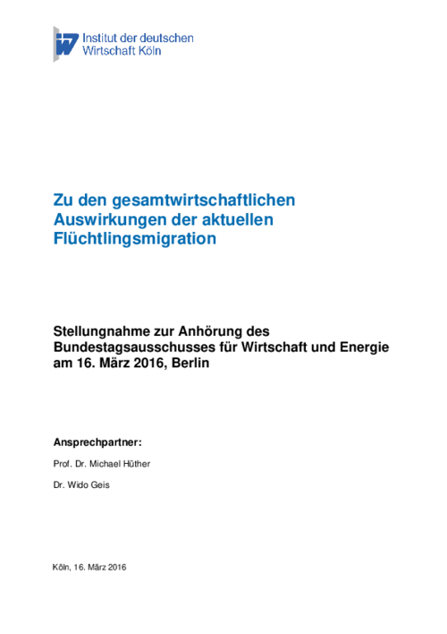 Zu den gesamtwirtschaftlichen Auswirkungen der aktuellen Flüchtlingsmigration