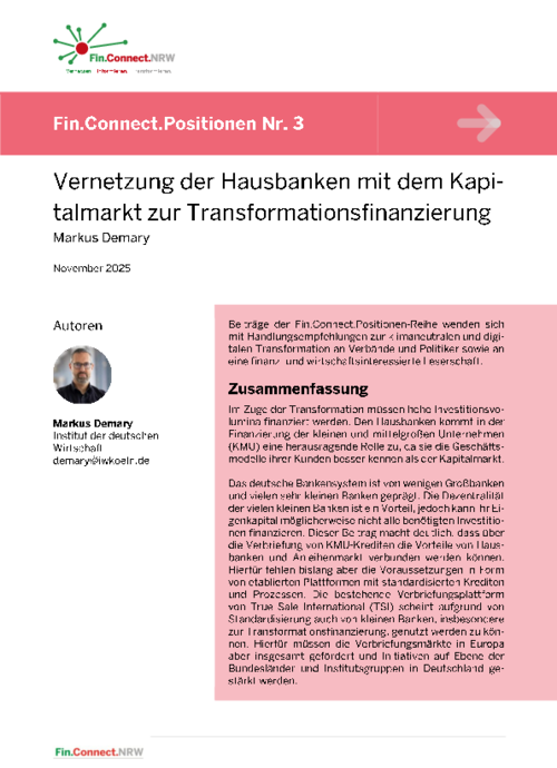 Fin.Connect.NRW.Positionen Nr. 3: Vernetzung der Hausbanken mit dem Kapitalmarkt zur Transformationsfinanzierung