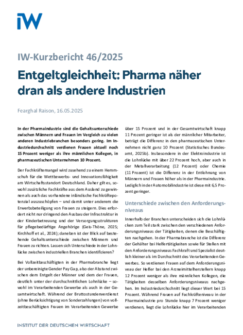 Entgeltgleichheit: Pharma näher dran als andere Industrien