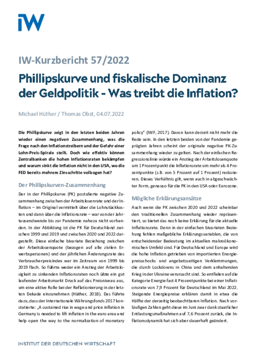 Phillipskurve und fiskalische Dominanz der Geldpolitik – Was treibt die Inflation?