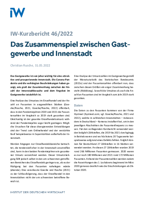 Das Zusammenspiel zwischen Gastgewerbe und Innenstadt
