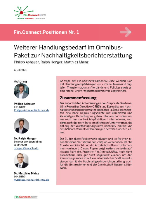 Fin.Connect.NRW.Positionen Nr. 1: Weiterer Handlungsbedarf im Omnibus-Paket zur Nachhaltigkeitsberichterstattung