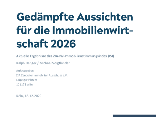 Aktuelle Ergebnisse des ZIA-IW-Immobilienstimmungsindex (ISI)