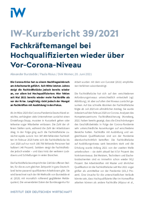 Fachkräftemangel bei Hochqualifizierten wieder über Vor-Corona-Niveau