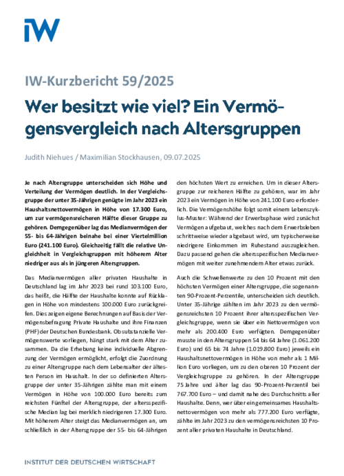 Wer besitzt wie viel?: Ein Vermögensvergleich nach Altersgruppen