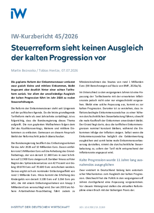 Steuerreform sieht keinen Ausgleich der kalten Progression vor