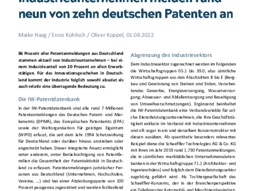 Industrieunternehmen melden rund neun von zehn deutschen Patenten an