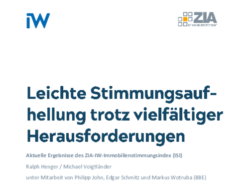 Aktuelle Ergebnisse des ZIA-IW-Immobilienstimmungsindex (ISI)