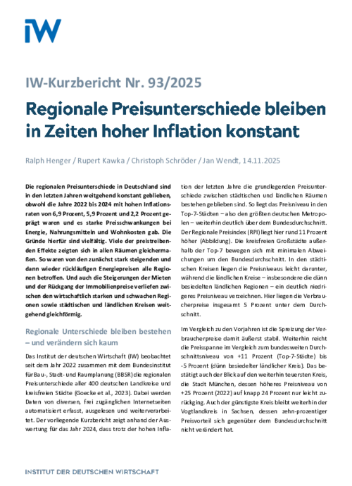 Regionale Preisunterschiede bleiben in Zeiten hoher Inflation konstant