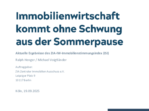 Immobilienwirtschaft kommt ohne Schwung aus der Sommerpause