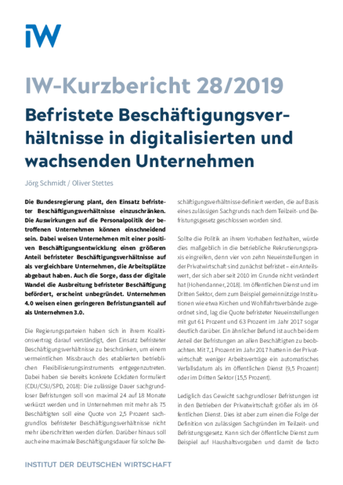 Befristete Beschäftigungsverhältnisse in digitalisierten und wachsenden Unternehmen