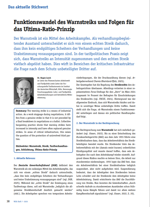 Funktionswandel des Warnstreiks und Folgen für das Ultima-Ratio-Prinzip