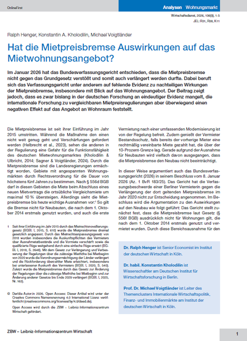 Hat die Mietpreisbremse Auswirkungen auf das Mietwohnungsangebot?