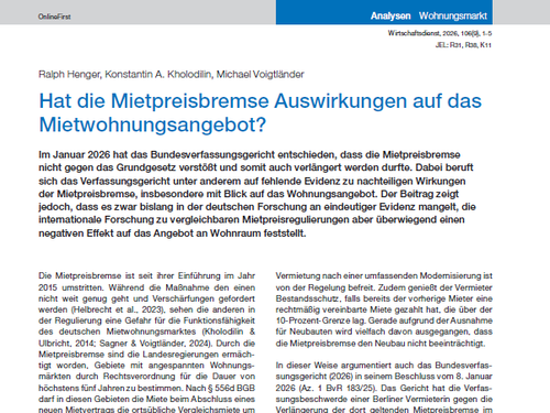 Hat die Mietpreisbremse Auswirkungen auf das Mietwohnungsangebot?