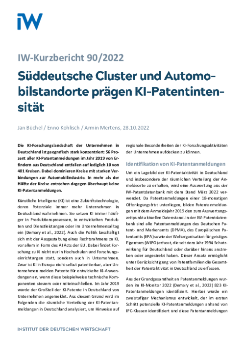 Süddeutsche Cluster und Automobilstandorte prägen KI-Patentintensität