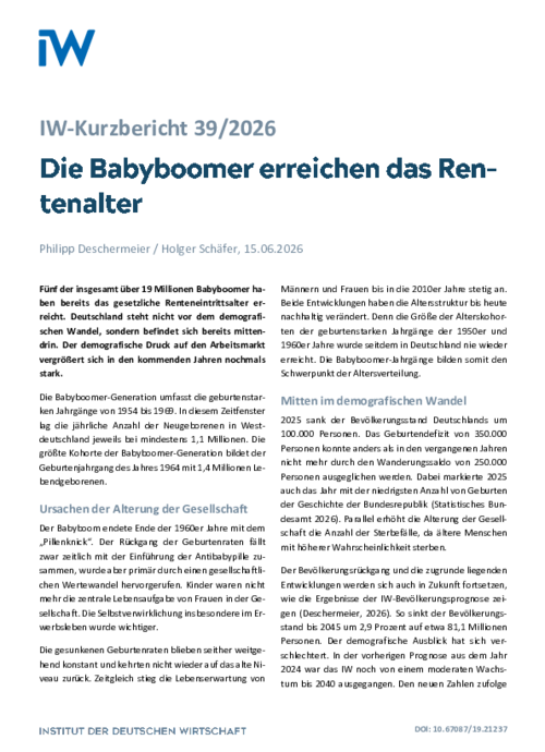 Die Babyboomer erreichen das Rentenalter