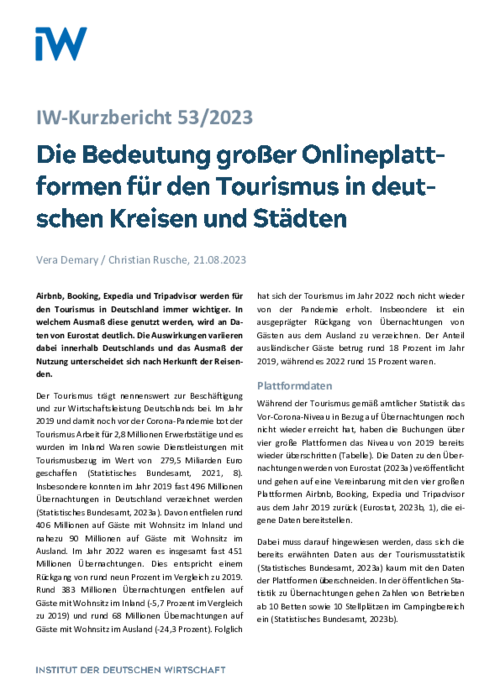 Die Bedeutung großer Onlineplattformen für den Tourismus in deutschen Kreisen und Städten