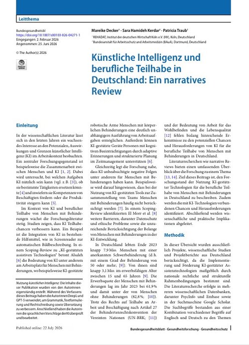 Künstliche Intelligenz und berufliche Teilhabe in Deutschland
