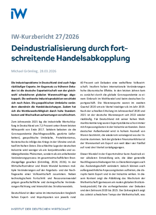Deindustrialisierung durch fortschreitende Handelsabkopplung