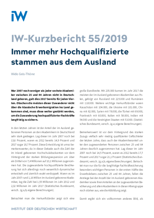 Immer mehr Hochqualifizierte stammen aus dem Ausland