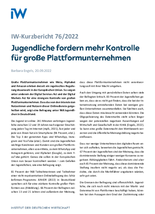 Jugendliche fordern mehr Kontrolle für große Plattformunternehmen