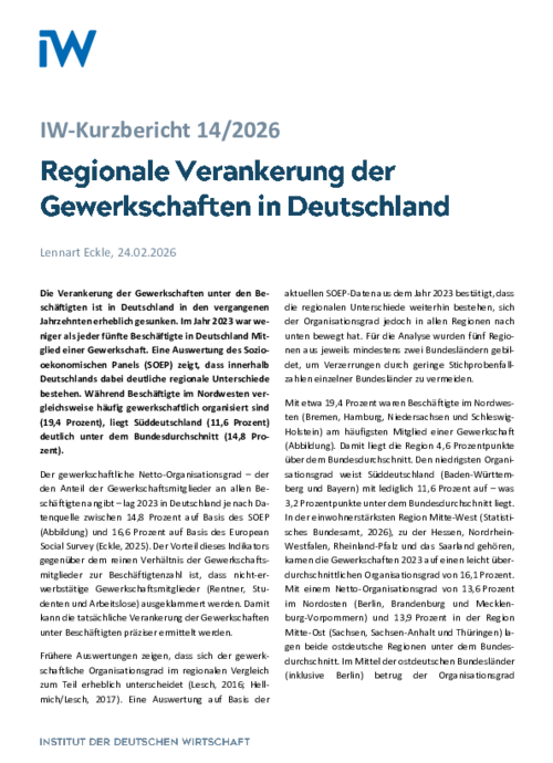 Regionale Verankerung der Gewerkschaften in Deutschland