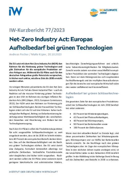 Net-Zero Industry Act: Europas  Aufholbedarf bei grünen Technologien