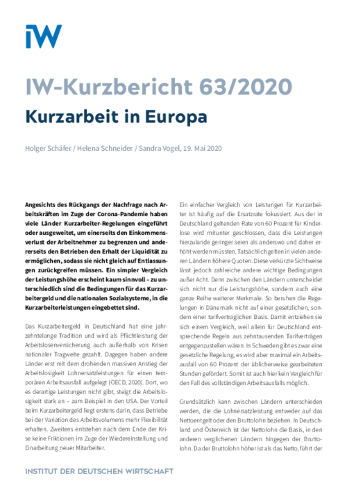 Kurzarbeit in Europa