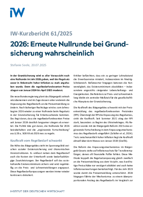 2026: Erneute Nullrunde bei Grundsicherung wahrscheinlich