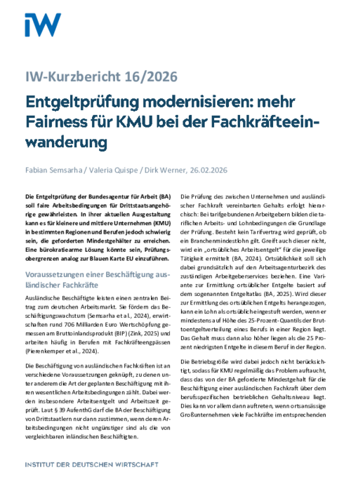 Mehr Fairness bei Entgeltprüfung für KMU bei der Fachkräfteeinwanderung