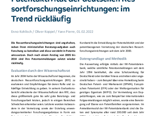 Patentaktivität der deutschen Ressortforschungseinrichtungen: im Trend rückläufig