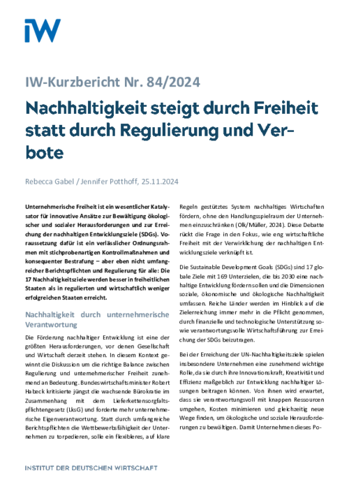 Nachhaltigkeit steigt durch Freiheit statt durch Regulierung und Verbote