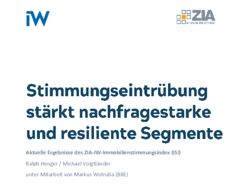 Aktuelle Ergebnisse des ZIA-IW-Immobilienstimmungsindex (ISI)
