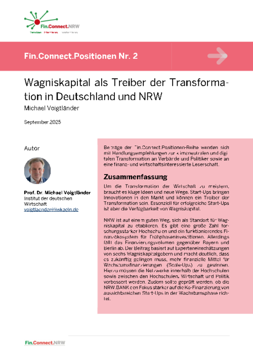 Fin.Connect.NRW.Positionen Nr. 2: Wagniskapital als Treiber der Transformation in Deutschland und NRW