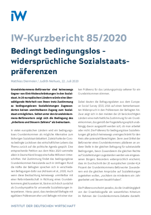Bedingt bedingungslos – widersprüchliche Sozialstaats­präferenzen