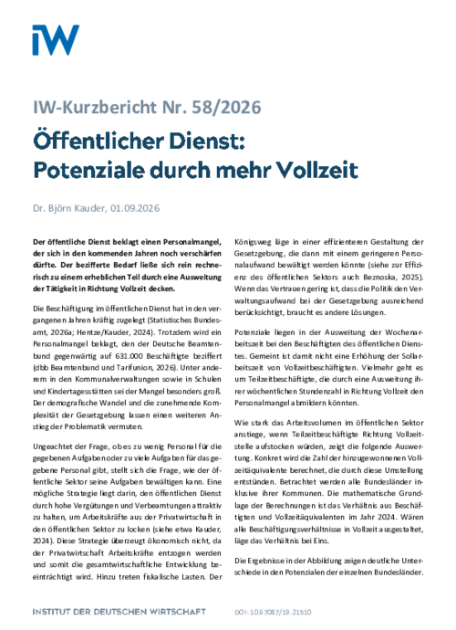 Öffentlicher Dienst: Potenziale durch mehr Vollzeit