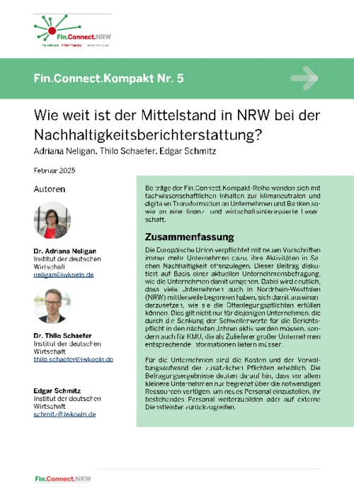 Fin.Connect.NRW Kompakt Nr. 5: Wie weit ist der Mittelstand in NRW bei der Nachhaltigkeitsberichterstattung?
