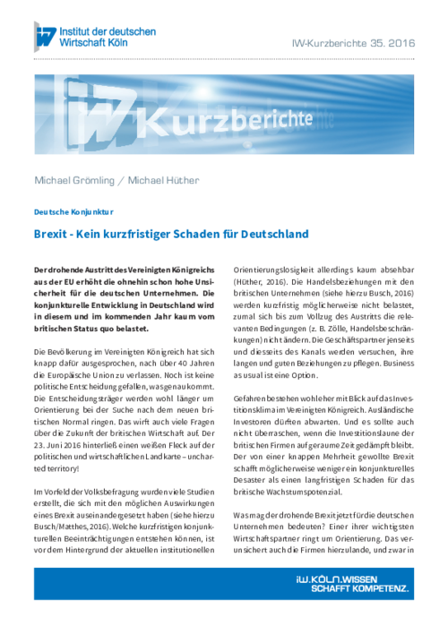 Brexit bringt kurzfristig keinen Schaden für deutsche Konjunktur